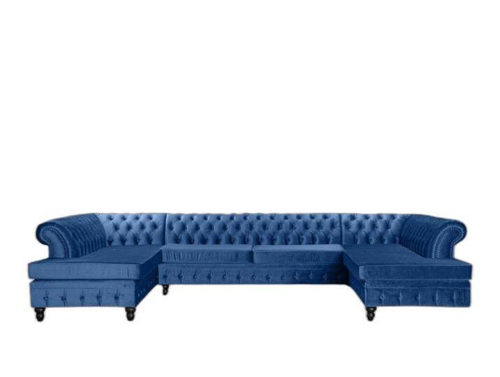 Xlmoebel Ecksofa Grau Chesterfield Dreisitzer Premium Wohnzimmereinrichtung Neu Stoff, Hergestellt in Europa, blau von OTTO