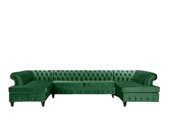 Xlmoebel Ecksofa Grau Chesterfield Dreisitzer Premium Wohnzimmermöbel Neu Stoff, Hergestellt in Europa, grün, Ottomane Rechts - vor dem Sofa stehend von OTTO