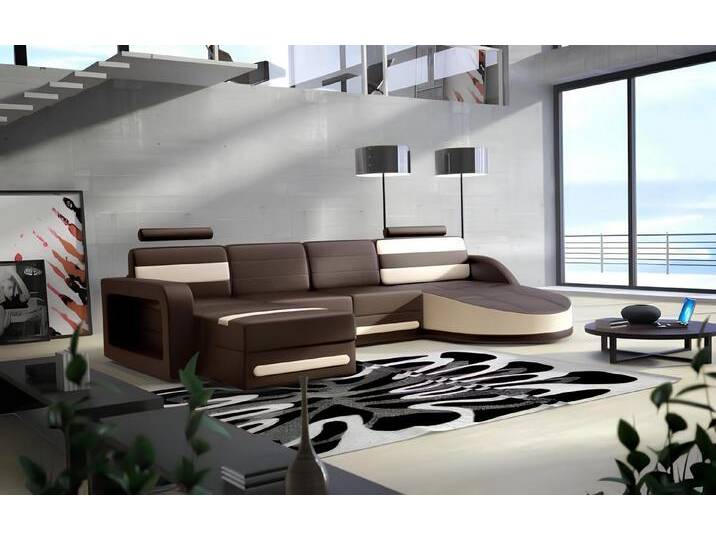Xlmoebel Ecksofa Großes Ecksofa aus Leder in Braun-Beige mit modernem Design, Hergestellt in Europa, braun, Braun von OTTO