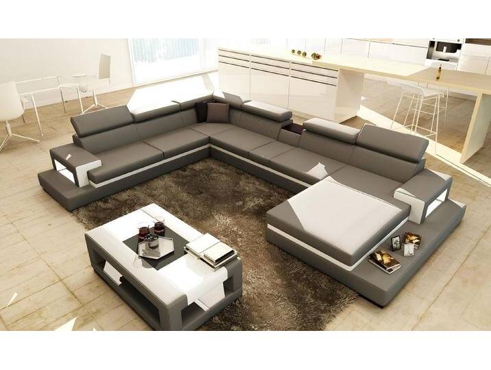 Xlmoebel Ecksofa Ledercouch Ecksofa in U-Form Designer-Wohnlandschaft mit Sitz-Ecke, Hergestellt in Europa, grau von OTTO