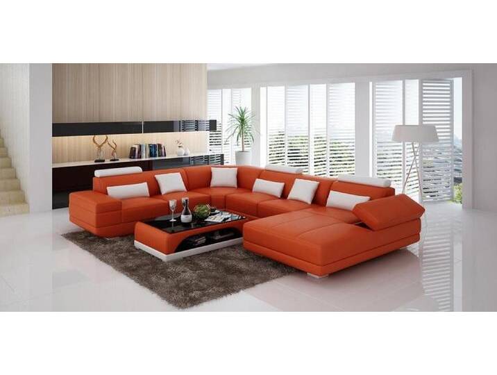 Xlmoebel Wohnlandschaft Ledersofa mit Eckfunktion in Beige und USB-Anschluss - Modernes Design, Hergestellt in Europa, Orange von OTTO