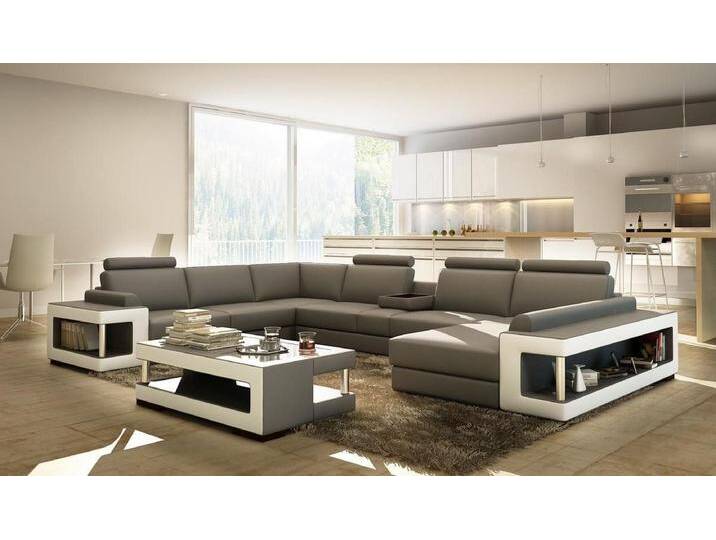 Xlmoebel Ecksofa Luxus Trend Kollektion Wohnlandschaft Ledersofa in U-Form mit Couch, Hergestellt in Europa, grau von OTTO