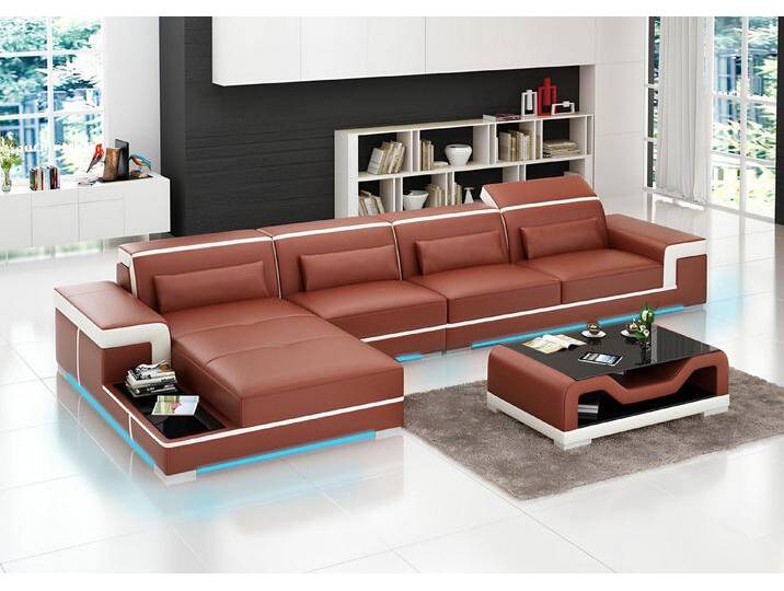 Xlmoebel Ecksofa Modernes Ecksofa aus Leder mit USB-Anschluss für das Wohnzimmer, Hergestellt in Europa, braun, Braun Xlmoebel Ecksofa Modernes Ecksofa aus Leder mit USB-Anschluss für das Wohnzimmer, Hergestellt in Europa, braun, Braun von OTTO