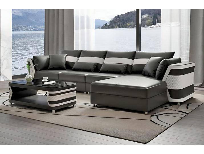Xlmoebel Ecksofa Modernes Ledersofa L-Form Design Couch für Wohnzimmer, Hergestellt in Europa, schwarz, Variante A, Schwarz/Weiß Xlmoebel Ecksofa Modernes Ledersofa L-Form Design Couch für Wohnzimmer, Hergestellt in Europa, schwarz, Variante A, Schwarz/Weiß von OTTO