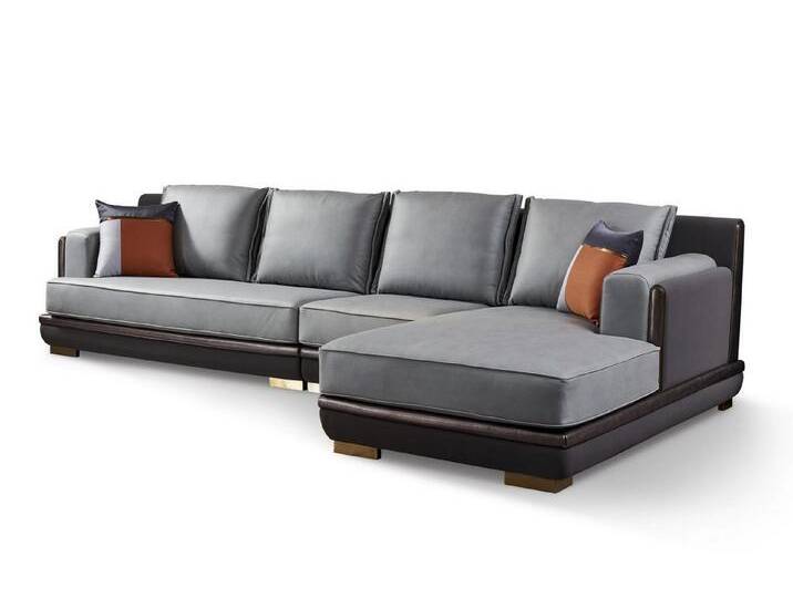Xlmoebel Ecksofa Modernes Ledersofa in L-Form mit ansprechendem Design, 1 Teile, Hergestellt in Europa, grau, Ottomane Rechts - vor dem Sofa stehend von OTTO