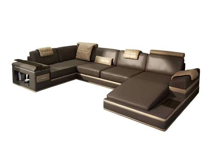 Xlmoebel Wohnlandschaft U-förmiges Ecksofa mit USB und LED-Beleuchtung Wohnzimmer Sofa, 1 Teile, Hergestellt in Europa, braun von OTTO