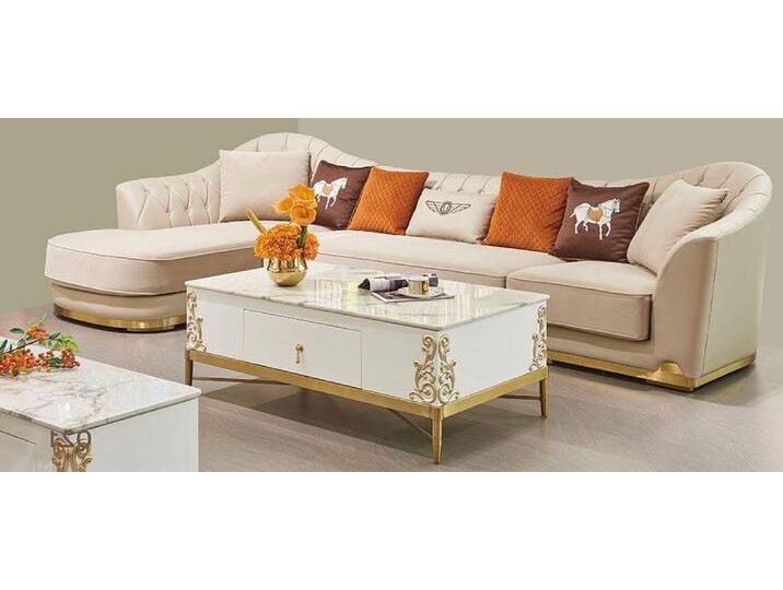 Xlmoebel Ecksofa Zeitgemäßes Ecksofa in L-Form mit Couchtisch und Polsterhocker -, Hergestellt in Europa, beige, Variante B von OTTO