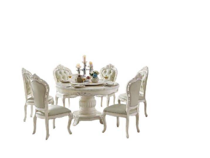Xlmoebel Essgruppe Design Rund Tisch 6x Sessel Stühle Ess Zimmer Sitz Echtholz Garnitur, (7-tlg), Hergestellt in Europa, weiß von OTTO