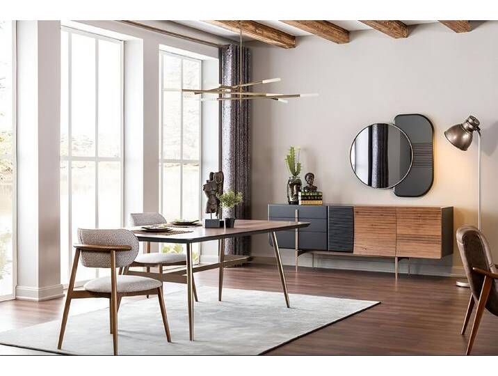 Xlmoebel Essgruppe Designer Braun Esstisch Möbel Set mit 4 Lehnstühlen 5tlg., (5-tlg., 4x Stühle, Esstisch), Hergestellt in Europa, braun grau von OTTO