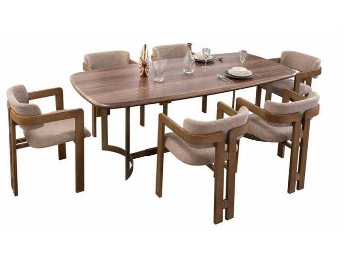 Xlmoebel Essgruppe Designer Polsterstühle und Esstisch in Braun für das Esszimmer, (7-tlg., 7tlg.Esszimmer Set(Esstisch+6x Stühlel) von OTTO
