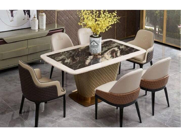 Xlmoebel Essgruppe Esszimmertisch mit Stuhl-Set 7-teilig aus Leder und Edelstahl, Hergestellt in Europa, beige Xlmoebel Essgruppe Esszimmertisch mit Stuhl-Set 7-teilig aus Leder und Edelstahl, Hergestellt in Europa, beige von OTTO