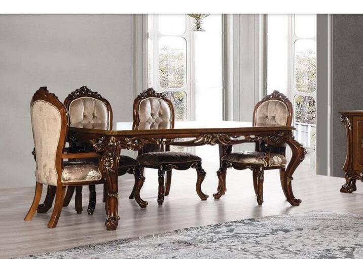 Xlmoebel Essgruppe Luxus Esszimmer Esstisch Stühle Garnitur Set Holz Tisch 5tlg., (5-tlg., Esstisch + 4x Stühle), Hergestellt in Europa, braun von OTTO