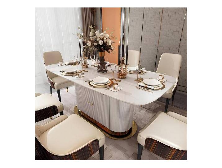 Xlmoebel Essgruppe Marmor Esstisch-Set mit 6 Stühlen für das Esszimmer - 7-teilige, (7-tlg., 7tlg.Esszimmer Set (Esstisch + 6x Stühle) von OTTO