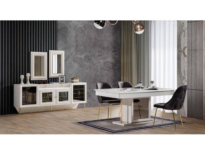 Xlmoebel Esszimmer-Set Vollständiges Esszimmerset mit 6 Stühlen, Essgruppe aus Holz, (Esstisch /4x Stühle/Sideboard/Spiegel), Hergestellt in Europa von OTTO