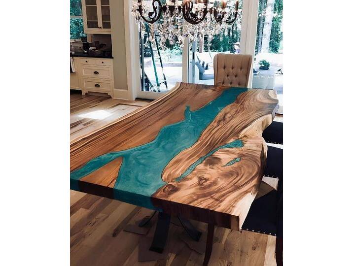 Xlmoebel Esstisch Massiver Holzesstisch mit Epoxyharz - Echt Holz Möbel Wasserfalltisch (1-St., Esstisch), Hergestellt in Europa, braun von OTTO