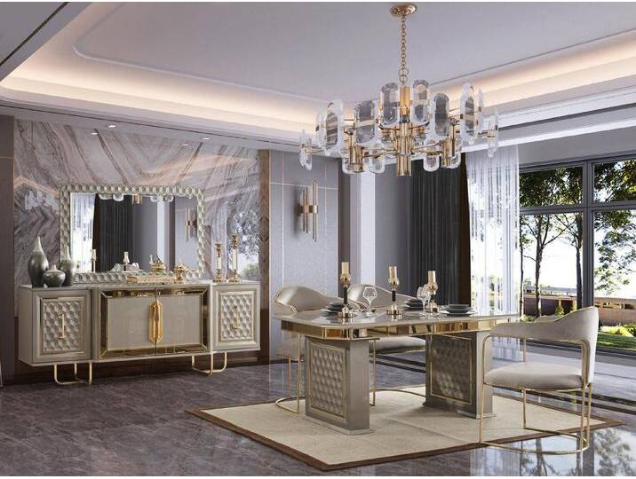 Xlmoebel Esszimmer-Set 6-teiliges Esszimmer-Set mit Esstisch, 4 Stühlen und Kommode aus Holz, (6-St., 6tlg. Esszimmer Set (Esstisch+4x Stühle+Sideboard) von OTTO