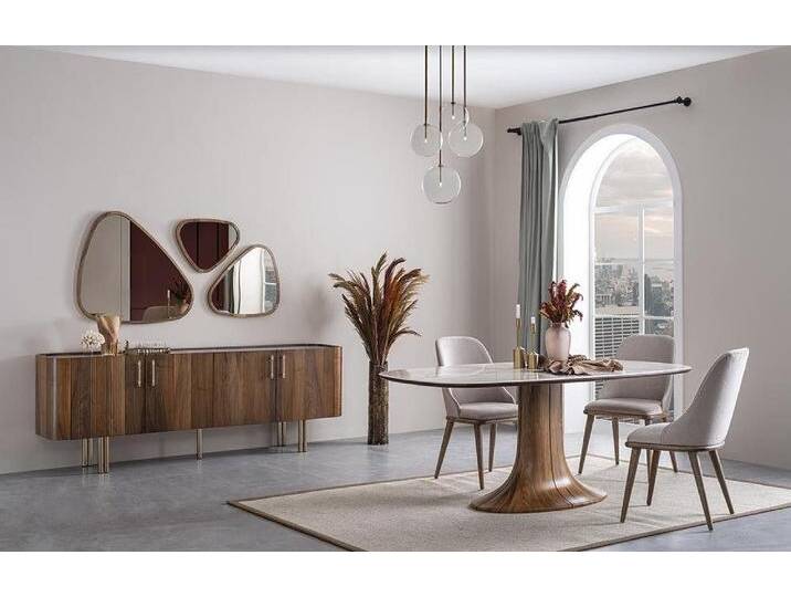 Xlmoebel Esszimmer-Set 9-teiliges Esszimmer-Ensemble im modernen Luxus-Design mit kompletter, (Esszimmer Set 9tlg (Esstisch + 4x Stühle + Sideboard mit 3x Spiegel) von OTTO