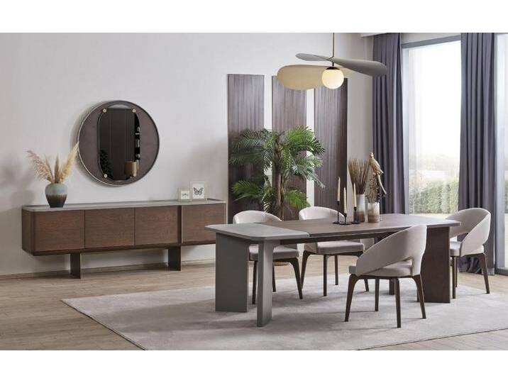 Xlmoebel Esszimmer-Set Designer Esstisch Set mit 4 Stühlen Sideboard und Spiegel, (7tlg.Esszimmer Set (Esstisch + 4x Stühle + Sideboard + Spiegel) von OTTO