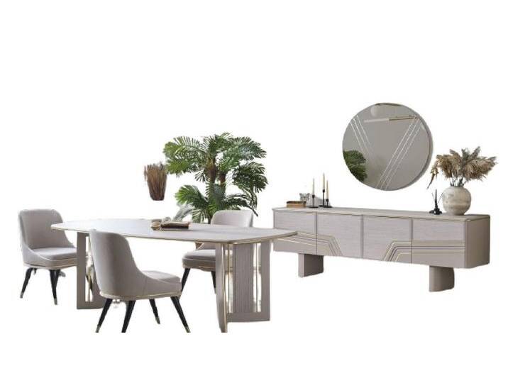 Xlmoebel Esszimmer-Set Elegantes Esszimmer-Ensemble mit Designtisch, 4 Stühlen, Sideboard und, (7-St., 7tlg.Esszimmer set(Esstisch + 4x Stühle + Sideboard +Spiegel) von OTTO