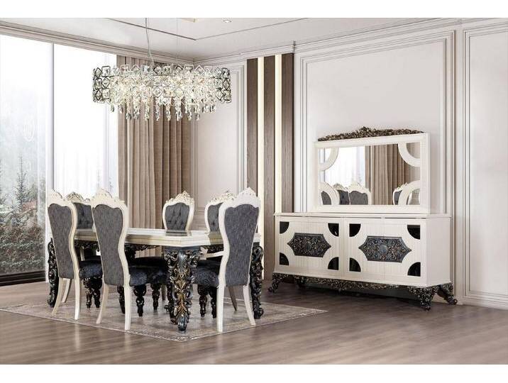 Xlmoebel Esszimmer-Set Essbereich Ensemble Tisch + 6 Stühle + Anrichte mit Spiegel 8-teilig, (8-St., Esstisch / 6x Stühle / Kommod mit Spiegel: Spiegel ohne Größe) von OTTO