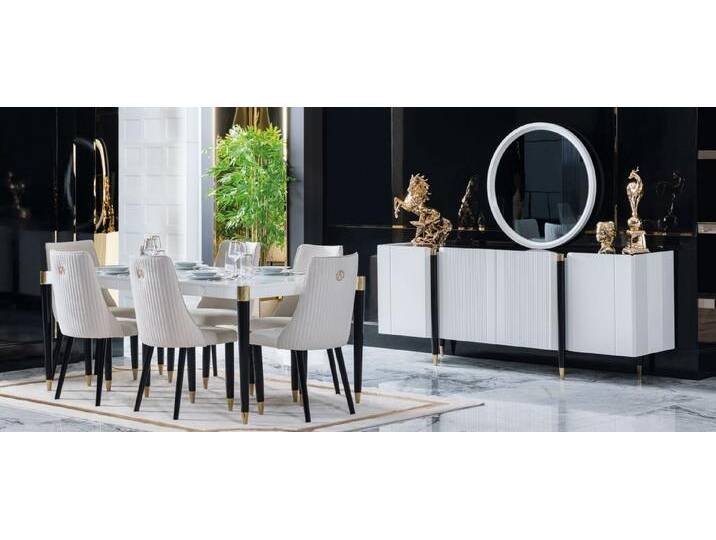Xlmoebel Esszimmer-Set Esstisch 6 Stühle Kommode Spiegel Komplettes Esszimmer Garnitur 9tlg, (9-St., Spiegel, Kommode, Esstisch, 6x Stühle) von OTTO