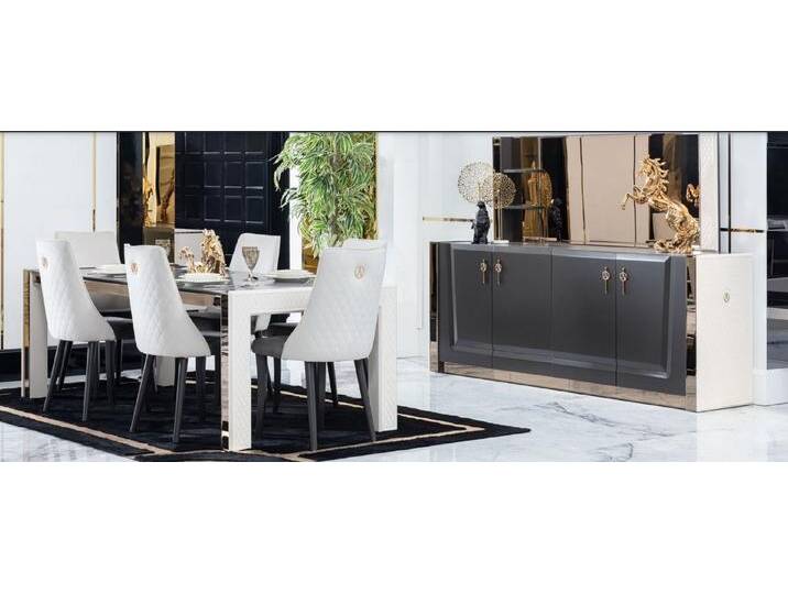 Xlmoebel Esszimmer-Set Esszimmer Garnitur Tisch 6x Stuhl Kommode Spiegel, (9-St., Spiegel, Kommode, Kommode, Esstisch, 6x Stühle) von OTTO