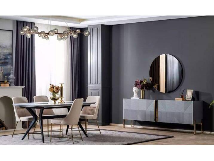 Xlmoebel Esszimmer-Set Esszimmer Holz Essensemble Set Gruppe Tisch 4x Stühle Esskombi 7tlg, (7-St., 1x Esstisch + 4х Stühle + 1x Sideboard + 1x Spiegel) von OTTO