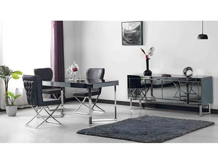 Xlmoebel Esszimmer-Set Esszimmer Möbel Set in Grau mit Esstisch, Stühlen und Sideboard, (Set Esszimmer 6tlg (Esstisch + 4xStühle + Sideboard) von OTTO