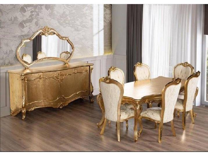 Xlmoebel Esszimmer-Set Esszimmermöbel Set Tisch 6x Stühle Kommode Spiegel Essensgruppe 9tlg, (9-St., Esstisch + 6x Stühle + Anrichte + Spiegel) von OTTO