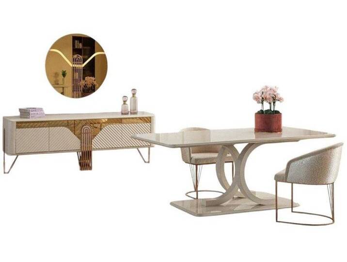 Xlmoebel Esszimmer-Set Hochwertiges Esszimmer-Ensemble mit Esstisch, 4 gepolsterten Stühlen, (6-St., 6tlg.Esszimmer Set(Esstisch+4x Stühle+Anrichte) von OTTO