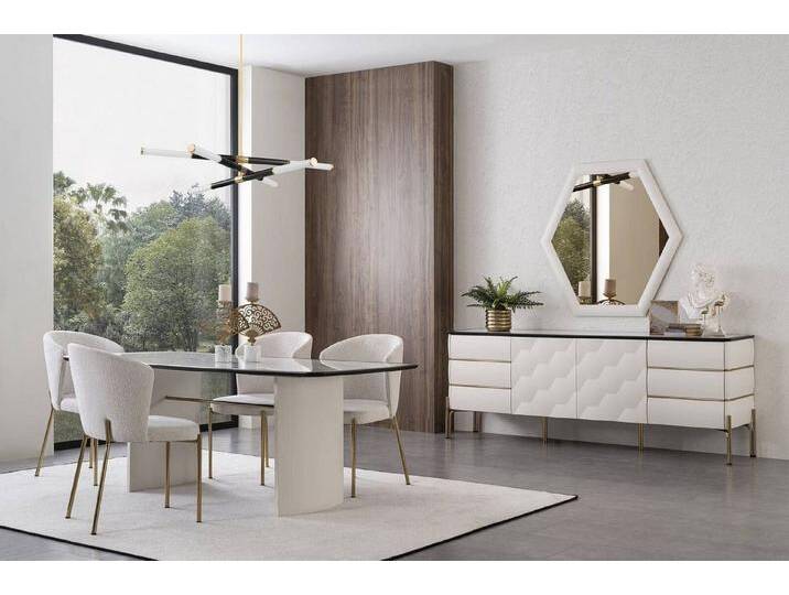 Xlmoebel Esszimmer-Set Komplettset mit großem Tisch, 4 Stühlen, Sideboard und Spiegel, (7-St., 7tlg.Esszimmer set (Esstisch + 4x Stühle + Sideboard +Spiegel) von OTTO