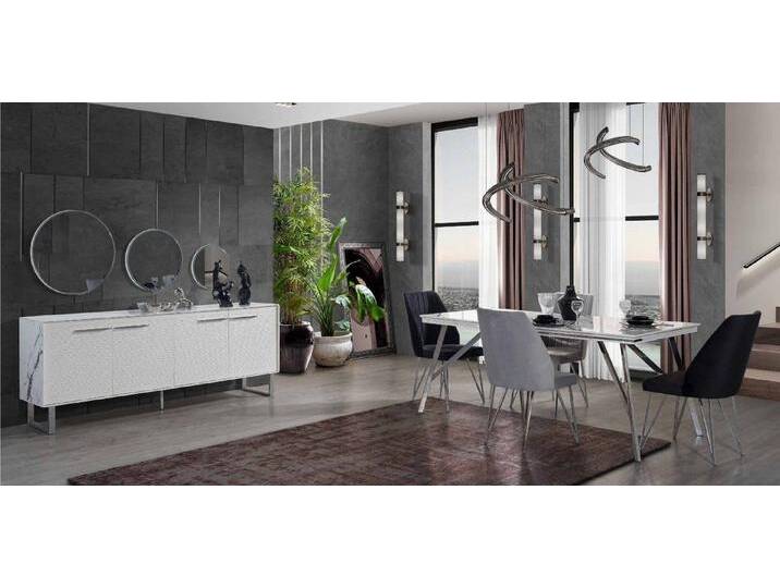 Xlmoebel Esszimmer-Set Luxuriöse Polsterstühle und eine Kommode für das Esszimmer in Grau, (6tlg.Esszimmer Se t(Esstisch+ x4 Stühle+Kommode mit Spiegel) von OTTO
