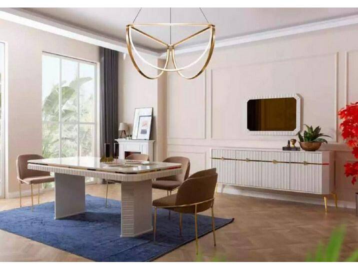 Xlmoebel Esszimmer-Set Mahlzeit Set Tafel 6x Sitzmöbel Beistellschrank Spiegel 9-teilige, (9tlg. Esszimmer Set (Esstisch + 6x Stühle + Sideboard + Spiegel) von OTTO