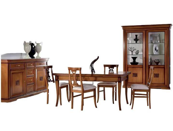 Xlmoebel Esszimmer-Set Neues 7-teiliges Holzmöbel-Set für das Esszimmer, bestehend aus vier, (Esstisch + 4x Stühle + Sideboard + Vitrine) von OTTO