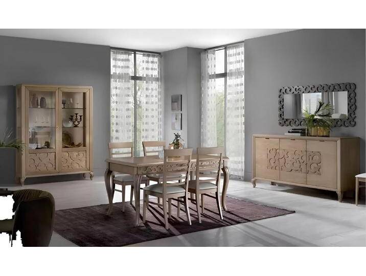 Xlmoebel Esszimmer-Set Neues Esszimmer-Set mit Esstisch aus Holz und Sideboard inklusive 4, (Set 8 tlg. (Esstisch + 4x Stühle + Sideboard + Spiegel + Vitrine) von OTTO