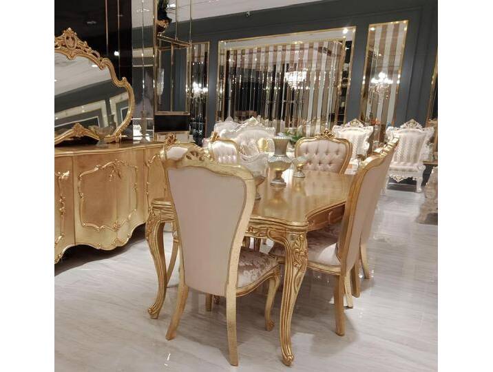 Xlmoebel Esszimmer-Set Neues Set aus Holztisch und Stühlen für das Esszimmer, (7-St., Esstisch + 6x Stühle), Hergestellt in Europa, goldfarben von OTTO