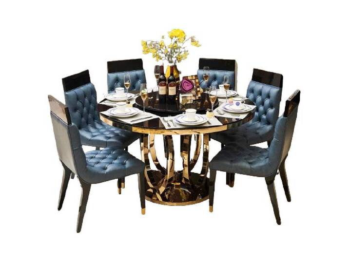 Xlmoebel Esszimmer-Set Runder Esstisch aus Edelstahl mit 6 Stühlen im Wohnzimmer-Design-Set, (7-St), Hergestellt in Europa, schwarz von OTTO