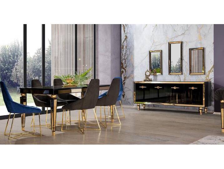 Xlmoebel Esszimmer-Set Stilvolle Essgruppe 9-tlg: Tisch, Stühle, Spiegel & Sideboard, (11-St., 11tlg. Esszimmer Set (Esstisch+6XStühle+Sideboard+3x Spiegel) von OTTO