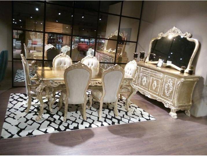 Xlmoebel Esszimmer-Set Traditionelles Esszimmer-Ensemble: Esstisch mit 6 Stühlen, (7-St., Essgruppe), Hergestellt in Europa, beige von OTTO