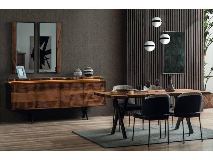 Xlmoebel Esszimmer-Set Vollständige Schwarz-Braune Essgruppe mit Designer Holztisch, (10-St., Set 10tlg Esszimmer (Esstisch + 6x Stühle + Sideboard + 2x Spiegel) von OTTO