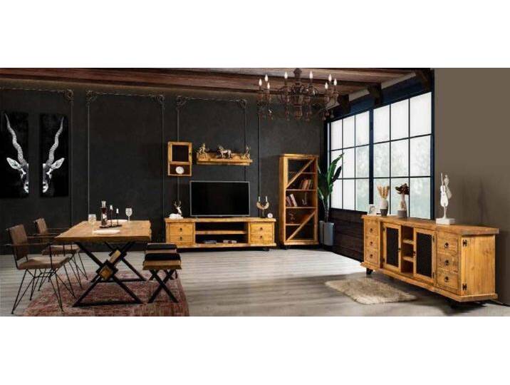 Xlmoebel Esszimmer-Set Wohnzimmer Esszimmer Möbel-Set aus Massivholz mit 4-teiliger, (6-St., 4tlg. Esszimmer Set (Esstisch + Essbank + Anrichte + Wohnwand) von OTTO