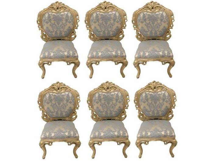 Xlmoebel Sitzgruppe 6-teiliges Esszimmerstuhlset im antiken Design aus Holz, luxuriös., (6-tlg), Hergestellt in Europa, blau goldfarben von OTTO