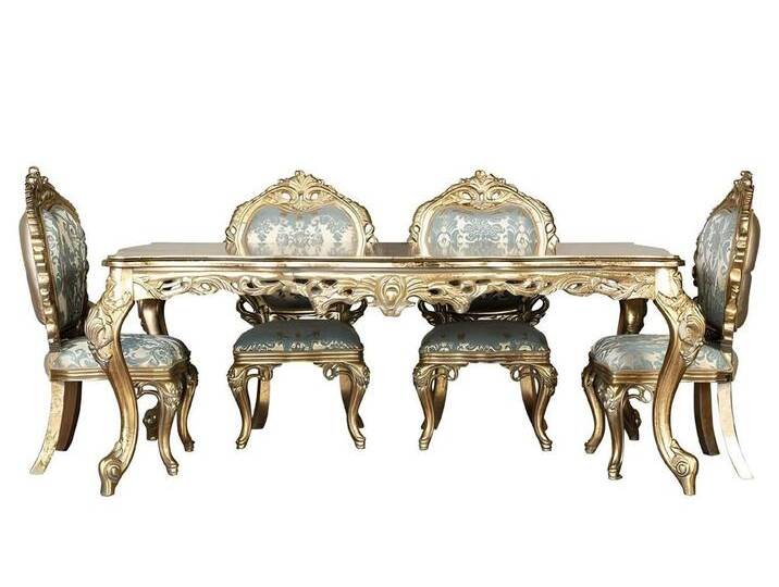 Xlmoebel Esszimmerstuhl Goldene Stühle Esszimmer Stuhlgruppe Stuhl Set Garnitur 4x Polster (4 St), Hergestellt in Europa, blau goldfarben von OTTO