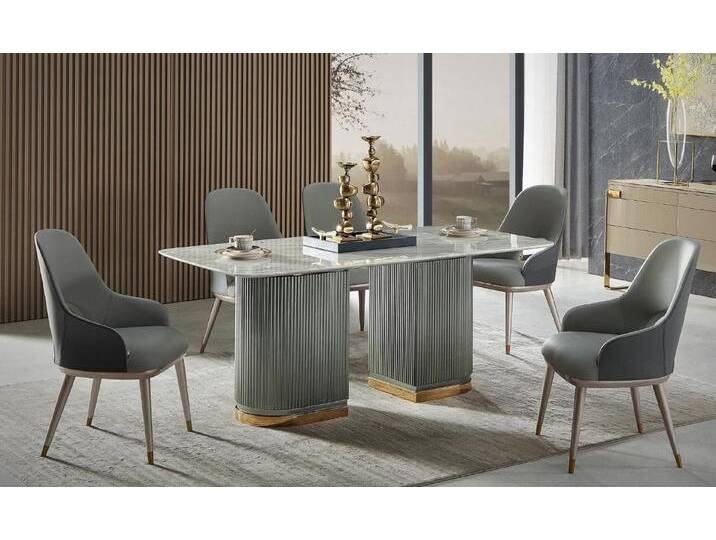 Xlmoebel Sitzgruppe Set mit 6 Stühlen gepolsterte Lehnsessel aus Leder für Gastronomie, (6-tlg), Hergestellt in Europa, grau von OTTO