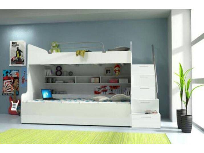 Xlmoebel Etagenbett DOPPELSTOCKBETT HOCHGLANZ KINDER ETAGENBETT SOFORT - FARBWAHL (1-St., Etagenbett), Made in Europa, weiß von OTTO