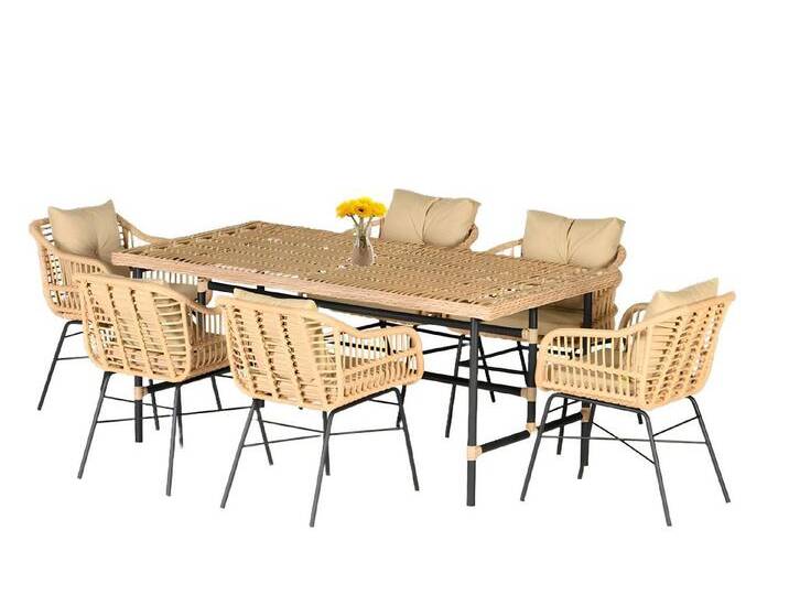 Xlmoebel Garten-Essgruppe Exklusives Rattan-Set für den Garten: 7-teilige Essgruppe mit Esstisch, Hergestellt in Europa, beige von OTTO