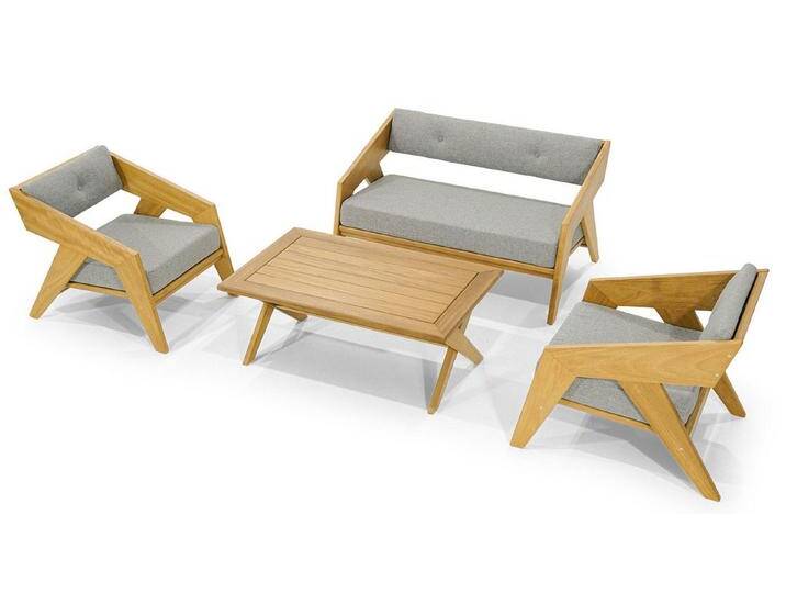 Xlmoebel Gartenlounge-Set Designer Gartenmöbel-Set in grau mit 2 Holzsesseln und Tisch, (4tlg Gartenmöbel (2-Sitzer Bank + 2x Sessel + Couchtisch) von OTTO