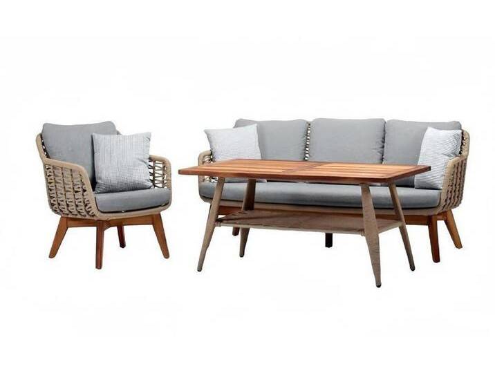 Xlmoebel Gartenlounge-Set Gartenmöbel-Set mit Rattan-Sofa für den Außenbereich, (3tlg Set(Sofa 3 Sitzer+Sessel+Couchtisch), Hergestellt in Europa von OTTO