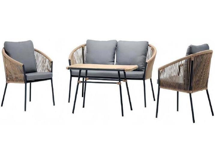 Xlmoebel Gartenlounge-Set Luxuriöses graues Rattan-Sofaset mit modernem 2-Sitzer-Sofa 2 Sesseln, (4tlg Set(Sofa 2 Sitzer+2x Sessel+Couchtisch) von OTTO
