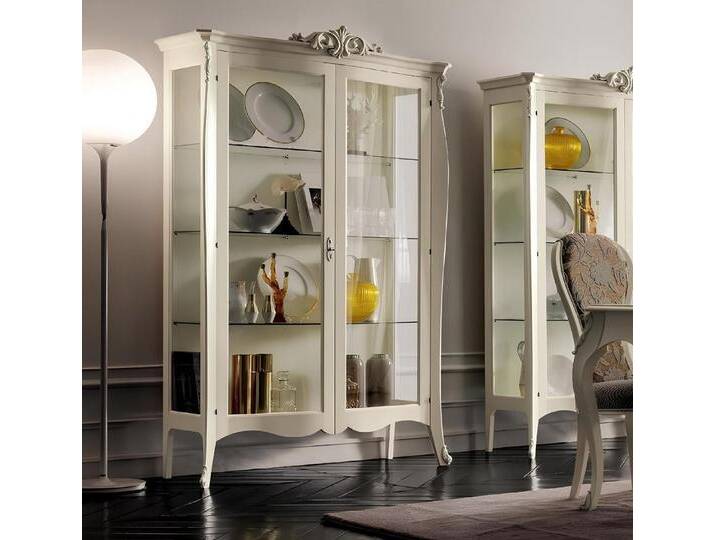 Xlmoebel Glasvitrine Neue Wohnzimmer-Anrichte aus massivem Holz mit Glasvitrinen (Vitrine) Hergestellt in Italy, weiß von OTTO